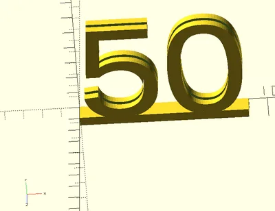 OpenSCAD render of a clip shaped like the number 50 with a slot